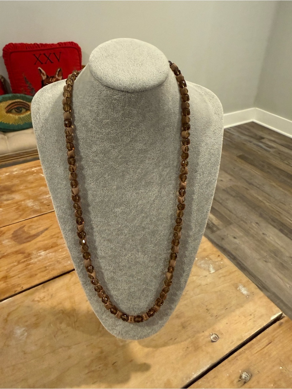 Laila Rowe Brown Beads wrapped in ribbon Long Necklace  - Classic Neutral Style